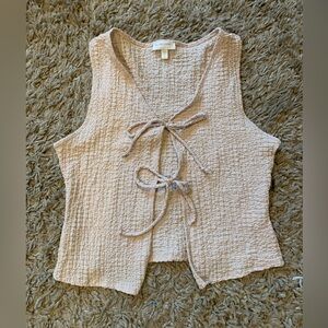 See You Monday Textured Beige Sleeveless Blouse